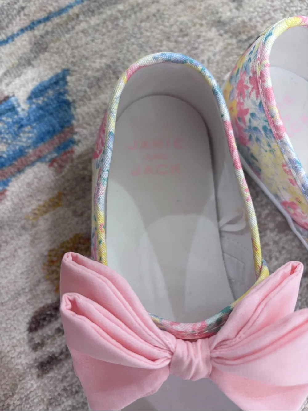 Janie & Jack Girls Floral Pink Bow Mary Jane Shoes Sz 3